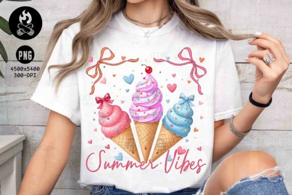 Download Summer Vibes Ice Cream Cone Bows PNG - Premium Bundle